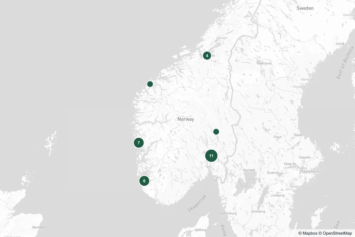 Kart over registrerte øyeklinikker i Norge