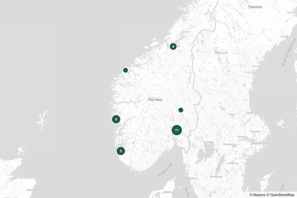 Kart over registrerte øyeklinikker i Norge