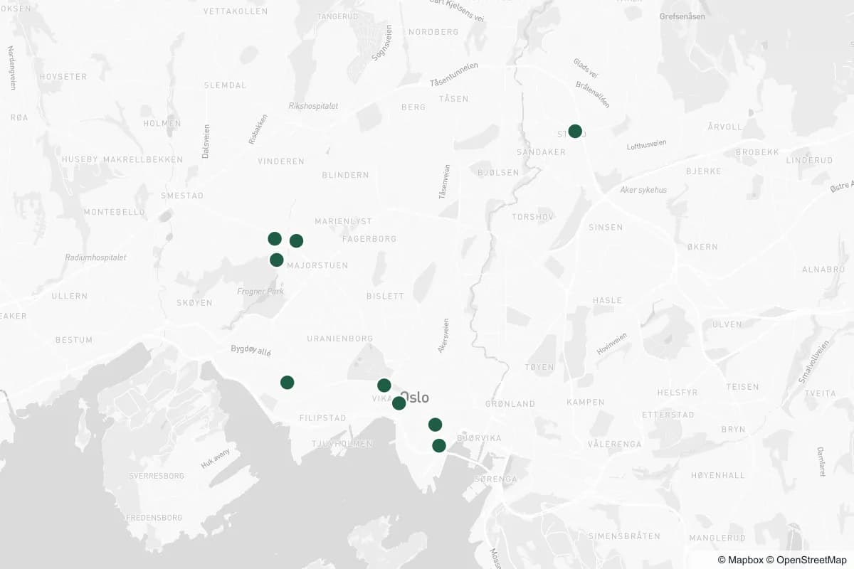 Kart over øyeklinikker i Oslo og resten av landet — trykk på en markør for detaljer